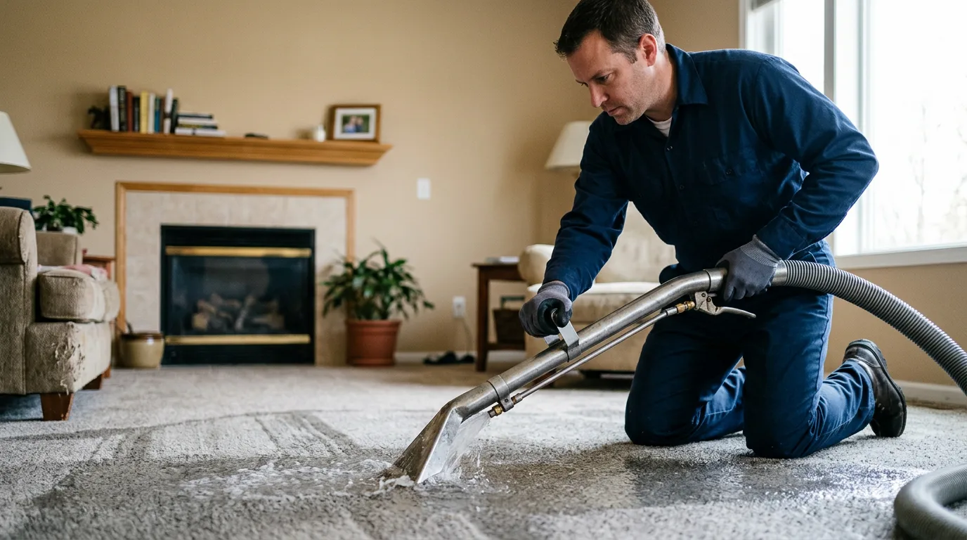 Water damage restoration technician working near Elkhorn, WI